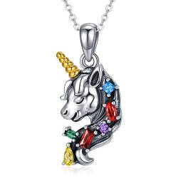 TRISHULA Tier Kette 925 Sterling Silber Einhorn Anhänger Bunte Zirkonia Halskette Einhorn Schmuck Geschenke für Damen Frauen Mädchen Kinder von TRISHULA