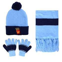 TRIWONDER Wintermütze Schal und Handschuhe Set, Beanie Mütze Winterschal für Jungen Mädchen (Blau) von TRIWONDER