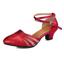 TRIWORIAE-Damen Latein Tanzschuhe Salsa Glitzer Bachata Schuhe Damen Hochzeit Tanzende Schuhe Rot 39 von TRIWORIAE