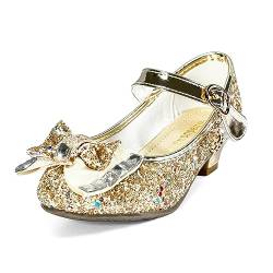 TRIWORIAE-Prinzessin Schuhe Mädchen Glitzer Schuhe Kinder Stöckelschuhe Mädchen Pailletten Prinzessin Cosplay Schuhe Partys Hochzeiten Klett Sandalen Elegante Mädchen Schuhe mit Absatz Gold 29 von TRIWORIAE