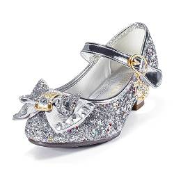 TRIWORIAE-Prinzessin Schuhe Mädchen Glitzer Schuhe Kinder Stöckelschuhe Mädchen Pailletten Prinzessin Cosplay Schuhe Partys Hochzeiten Klett Sandalen Elegante Mädchen Schuhe mit Absatz Silber 26 von TRIWORIAE