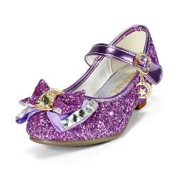 TRIWORIAE-Prinzessin Schuhe Mädchen Glitzer Schuhe Kinder Stöckelschuhe Mädchen Pailletten Prinzessin Cosplay Schuhe Partys Hochzeiten Klett Sandalen Elegante Mädchen Schuhe mit Absatz Violett 26 von TRIWORIAE