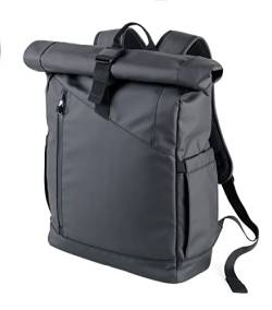 TROIKA Black Roll Top - BBL51/BK - Roll Top Rucksack mit magnetischem Sicherungsverschluss aus Metall – wasserabweisende Reißverschlüsse außen – Tarpaulin – schwarz von TROIKA