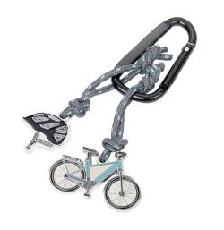 TROIKA Schlüsselanhänger mit Karabinerhaken – E-BIKE – 2 Anhänger an dekorativem Kletterseil: Fahrrad, Helm – Aluminium, Emaille, Metallguss, Nylon – grau, petrol, schwarz Original von TROIKA