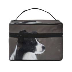 Border-Collie-Hund entdeckte Schnee, Make-up-Tasche, Kosmetiktasche, tragbare Reise-Kulturtasche, Federmäppchen von TRUIGYN