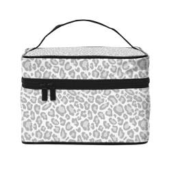 Grau-weißer Leopardenmuster, Make-up-Tasche, Kosmetiktasche, tragbare Reise-Kulturtasche, Federmäppchen von TRUIGYN