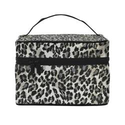 Graues und schwarzes Leopardenmuster, Make-up-Tasche, Kosmetiktasche, tragbare Reise-Kulturtasche, Federmäppchen von TRUIGYN