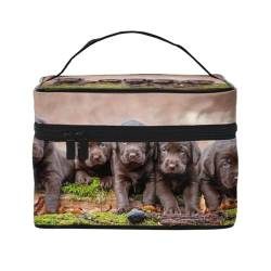 Labrador-Welpen, braune kleine Welpenfamilie, Make-up-Tasche, Kosmetiktasche, tragbare Reise-Kulturtasche, Federmäppchen von TRUIGYN