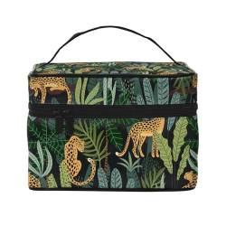 Leoparden- und Tropische Blattweste, Make-up-Tasche, Kosmetiktasche, tragbare Reise-Kulturtasche, Federmäppchen von TRUIGYN