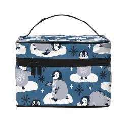 Niedliche Pinguine und Schneeflocken, Make-up-Tasche, Kosmetiktasche, tragbare Reise-Kulturtasche, Federmäppchen von TRUIGYN