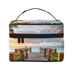 Palmen Strand Bedruckt, Make-up-Tasche, Kosmetiktasche, tragbare Reise-Kulturtasche, Federmäppchen von TRUIGYN
