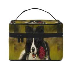 Rosen Border Collie Hund süß, Make-up-Tasche, Kosmetiktasche, tragbare Reise-Kulturtasche, Federmäppchen von TRUIGYN