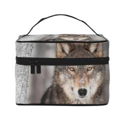 Wilder Wolf-Druck, Make-up-Tasche, Kosmetiktasche, tragbare Reise-Kulturtasche, Federmäppchen von TRUIGYN