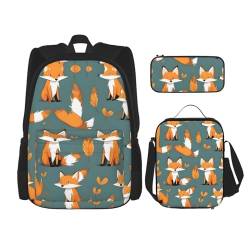 TRUKD Rucksack für Schüler, brüllender Drache für Schule, Jungen, Mädchen, Tagesrucksack, Federmäppchen, Lunch-Tasche, Kombination, Gelber Fuchs, Einheitsgröße, Tagesrucksack von TRUKD