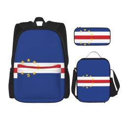 TRUKD Rucksack für Studenten, Estland-Flagge für Schule, Jungen, Mädchen, Tagesrucksack, Federmäppchen, Lunch-Tasche, Kombination, Flagge von Kap Verde, Einheitsgröße, Tagesrucksack von TRUKD