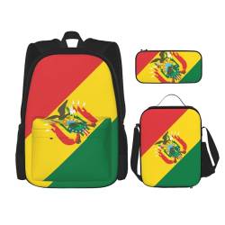 TRUKD Rucksack für Studenten, Flagge von Bolivien, Tasche für Schule, Jungen, Mädchen, Tagesrucksack, Federmäppchen, Lunch-Tasche, Kombination, Flagge von Bolivien, Einheitsgröße, Tagesrucksack von TRUKD