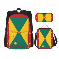 TRUKD Rucksack für Studenten, Flagge von Jamaika, Tasche für Schule, Jungen, Mädchen, Tagesrucksack, Federmäppchen, Lunch-Tasche, Kombination, Flagge von Grenada, Einheitsgröße, Tagesrucksack von TRUKD