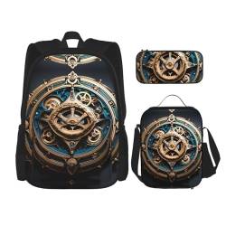 TRUKD Rucksack für Studenten, Hunde und Rosen, Tasche für Schule, Jungen, Mädchen, Tagesrucksack, Federmäppchen, Lunch-Tasche, Kombination, Coole Steampunk-Getriebe, Einheitsgröße, Tagesrucksack von TRUKD