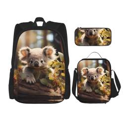 TRUKD Rucksack für Studenten, Hunde und Rosen, Tasche für Schule, Jungen, Mädchen, Tagesrucksack, Federmäppchen, Lunch-Tasche, Kombination, Süße Koala-Pflanze, Einheitsgröße, Tagesrucksack von TRUKD