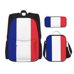 TRUKD Rucksack für Studenten, Idaho Staatsflagge, Tasche für Schule, Jungen, Mädchen, Tagesrucksack, Federmäppchen, Lunch-Tasche, Kombination, Frankreich-Flagge, Einheitsgröße, Tagesrucksäcke von TRUKD