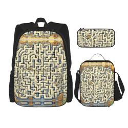 TRUKD Rucksack für Studenten, Labyrinth-Schatzkarte, Tasche für Schule, Jungen, Mädchen, Tagesrucksack, Federmäppchen, Lunch-Tasche, Kombination, Labyrinth-Schatzkarte, Einheitsgröße, Tagesrucksack von TRUKD