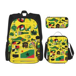 TRUKD Rucksack für Studenten, Leopardenmuster in einer Lederjackentasche für Schule, Jungen, Mädchen, Tagesrucksack, Federmäppchen, Lunch-Tasche, Kombination, Jamaican Elements, Einheitsgröße, von TRUKD