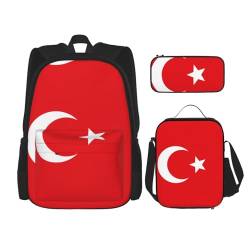 TRUKD Rucksack für Studenten, Uruguay-Flagge für Schule, Jungen, Mädchen, Tagesrucksack, Federmäppchen, Lunch-Tasche, Kombination, Flagge der Türkei, Einheitsgröße, Tagesrucksack von TRUKD