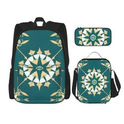 TRUKD Rucksack für Studenten, Wassermondhöhle, Tasche für Jungen, Mädchen, Federmäppchen, Lunchtasche, Kinder, 3-in-1 Büchertaschen, Schultaschen-Set, Exotischer Stil mit Blumenmuster, Einheitsgröße, von TRUKD