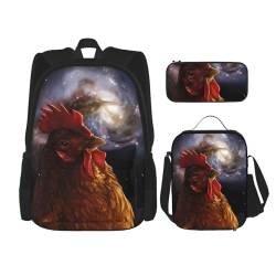 TRUKD Rucksack für Studenten, grün-goldfarbene Marmor-Tasche für Schule, Jungen, Mädchen, Tagesrucksack, Federmäppchen, Lunch-Tasche, Kombination, Galaxy Chicken, Einheitsgröße, Tagesrucksack von TRUKD