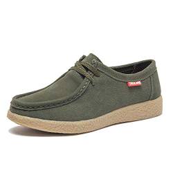 TRULAND Damen Schnürschuhe Mokassin – Wildleder Halbschuhe Wallabees (EU 36,Olivgrün) von TRULAND