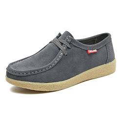 TRULAND Damen Schnürschuhe Mokassin – Wildleder Halbschuhe Wallabees (EU 38,Grau) von TRULAND