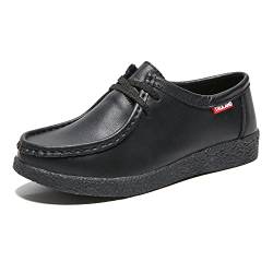 TRULAND Damen Schnürschuhe Mokassin – Wildleder Halbschuhe Wallabees (EU 38,Schwarz Leder) von TRULAND