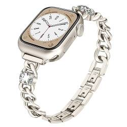 TRUMiRR Armband Ersatz für Apple Watch Series 9 8 7 41mm/SE (2nd Gen) 40mm Starlight Frauen, Edelstahl Armbänder Bunte Diamantkette Schmuckband für iWatch SE Series 9 8 7 6 5 4 3 2 1 40mm 38mm von TRUMiRR