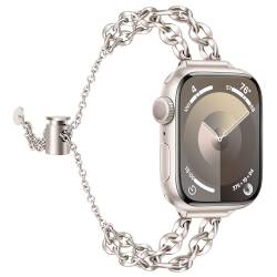 TRUMiRR Armband Ersatz für Apple Watch Series 9 8 7 41mm/SE 2 Gen Sternenlicht, Edelstahl Uhrenarmband Metall Armband Ersatzband für iWatch Series 9/Apple Watch SE Series 7 6 5 4 3 2 1 40mm 38mm von TRUMiRR