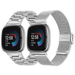 TRUMiRR Kompatibel mit Fitbit Versa 4/Fitbit Sense 2 Armband, Mesh Gewebte Edelstahl Uhrenarmband Metall Armband für Fitbit Versa 4/Fitbit Versa 3/Fitbit Sense 2/Fitbit Sense von TRUMiRR