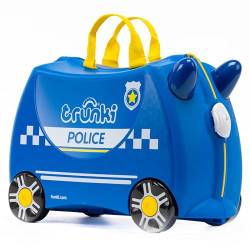 Trunki Handgepäck Und Kinderkoffer zum Draufsitzen | Kinder Risen Geschenk für Mädchen Und Jungen | Trolley Percy das Polizeiauto (Blau) von TRUNKI