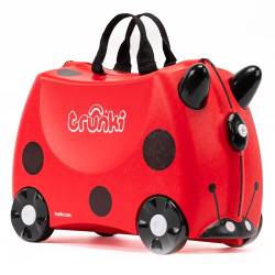 Trunki Handgepäck und Kinderkoffer zum Draufsitzen | Kinder Risen Geschenk für Mädchen und Jungen | Trolley Harley Marienkäfer (Rot) von TRUNKI