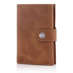 TRUSADOR Venedig Herren & Damen Leder Trifold Wallets RFID Blocking Front Pocket Wallet, Cognac Vintage, Mit Münzfach von TRUSADOR