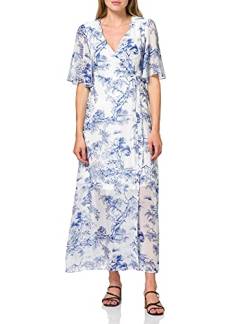Truth & Fable Damen Maxi Chiffon-Kleid mit A-Linie, Blau Weiß Tree, 34 von TRUTH & FABLE