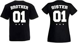 Herren Damen Brother Sister T-Shirt Bro Sis Shirt - 1x Damen Tshirt Schwarz S von TRVPPY