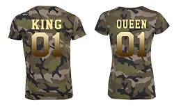 Partner Pärchen Camouflage T-Shirt Set King & Queen - Damen Tshirt Camo-Gold XL von TRVPPY
