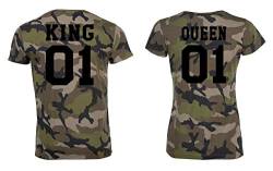 Partner Pärchen Camouflage T-Shirt Set King & Queen - Damen Tshirt Camo-Schwarz S von TRVPPY