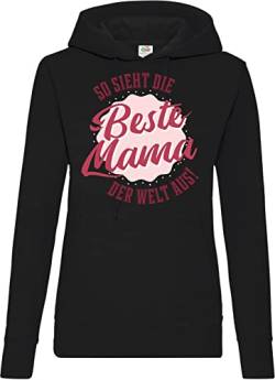 TRVPPY Damen Hoodie Pullover Beste Mama Der Welt Spruch Logo Print - Schwarz M von TRVPPY