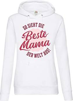TRVPPY Damen Hoodie Pullover Beste Mama Der Welt Spruch Logo Print - Weiss L von TRVPPY