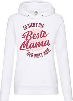 TRVPPY Damen Hoodie Pullover Beste Mama Der Welt Spruch Logo Print - Weiss S von TRVPPY