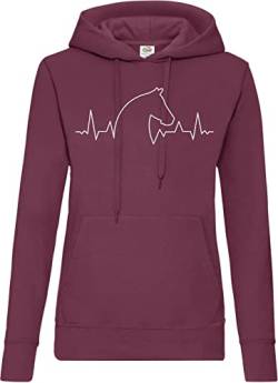 TRVPPY Damen Hoodie Pullover Herzschlag Pferd Spruch Logo Print - Burgund M von TRVPPY