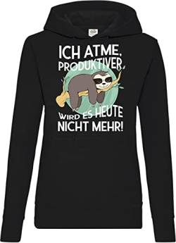 TRVPPY Damen Hoodie Pullover ICH ATME Faultier Lustig Spruch Logo Print - Schwarz S von TRVPPY