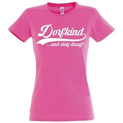 TRVPPY Damen T-Shirt Dorfkind Spruch Logo Print - Rosa XL von TRVPPY
