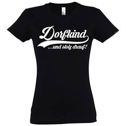 TRVPPY Damen T-Shirt Dorfkind Spruch Logo Print - Schwarz M von TRVPPY