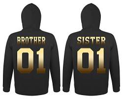 TRVPPY Herren Damen Brother Sister Pullover Pärchen Kapuzenpullover - Damen Hoodie Gold-Schwarz Gr. S von TRVPPY